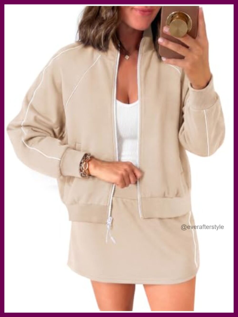 Women's 2 Piece Skort Set Zip Up Cropped Jacket Workout Outfit